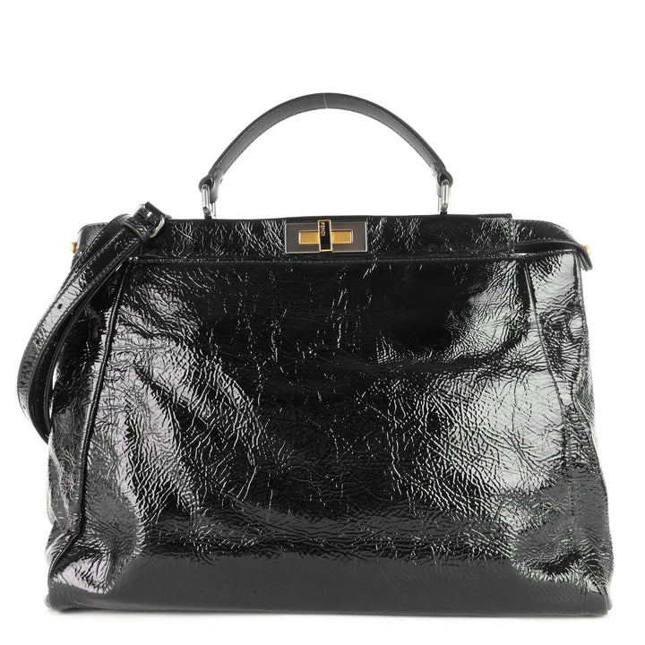 peekaboo large crinkled patent leather bag