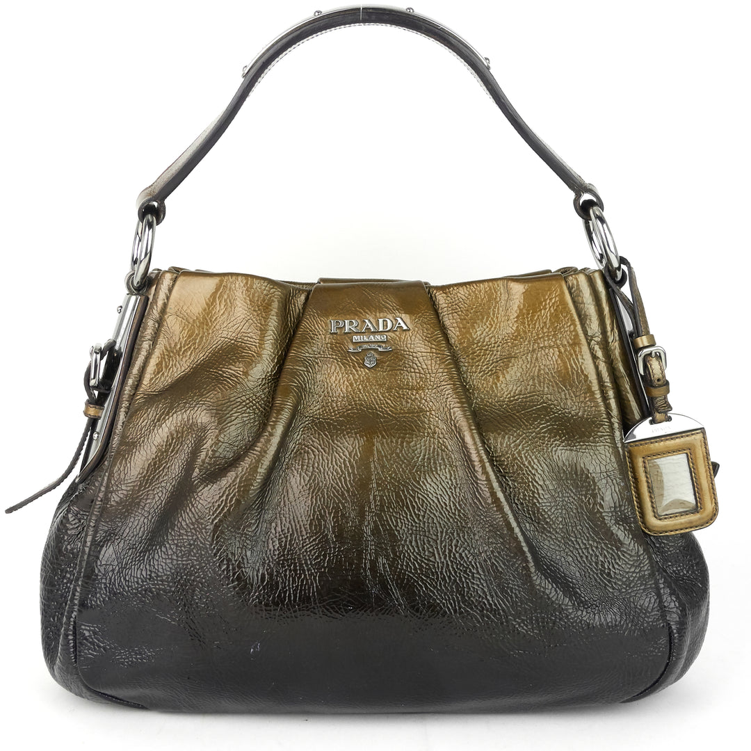 ombre pleated patent leather bag