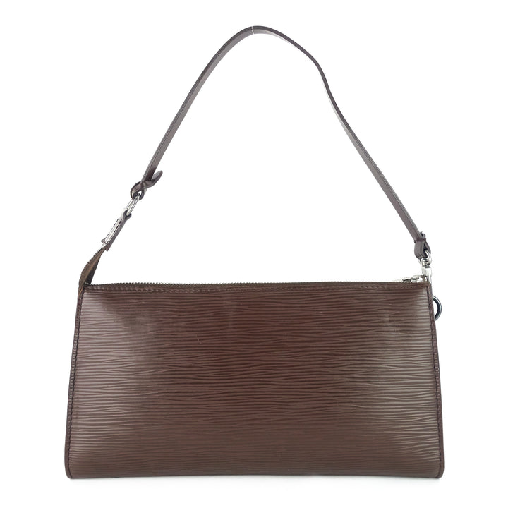 pochette accessoires brown epi leather bag