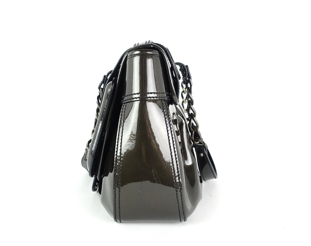 double b buckle patent leather bag