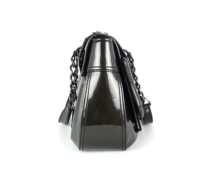 double b buckle patent leather bag