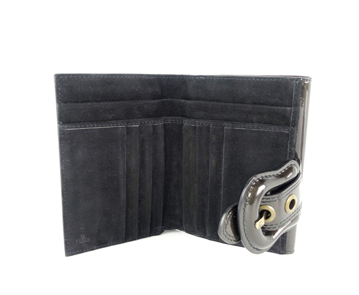 b buckle trifold patent leather wallet