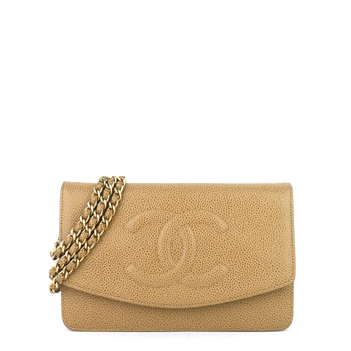 timeless caviar leather wallet on chain