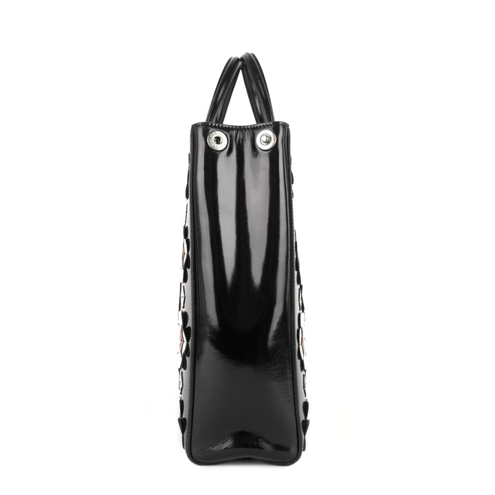 convertible spazzolato leather flower appliqué tote bag