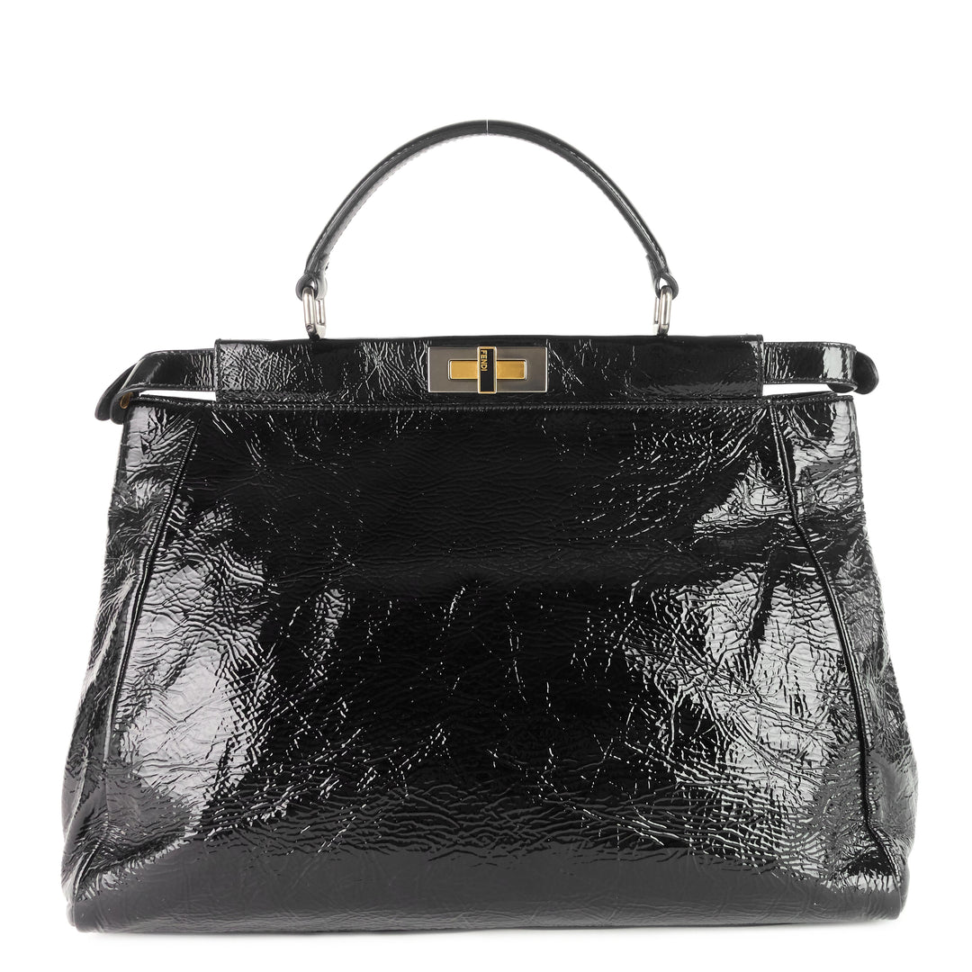 peekaboo large crinkled patent leather bag