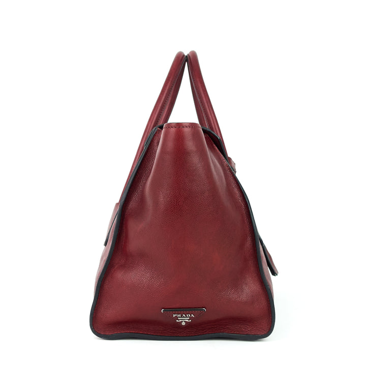 twin pocket large glace calf leather tote bag