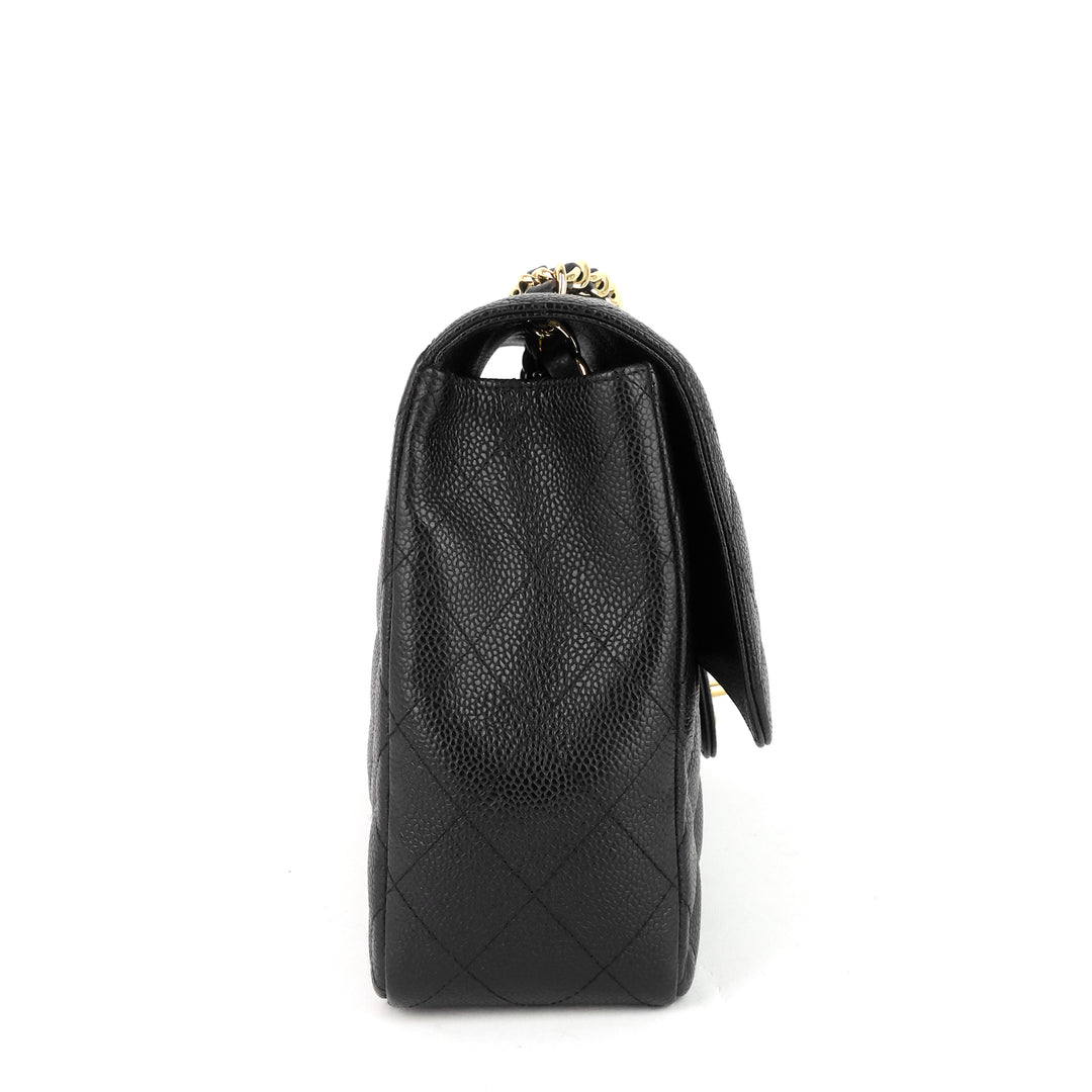 classic single flap jumbo caviar leather bag