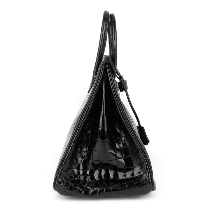 birkin 35 black porosus crocodile handbag