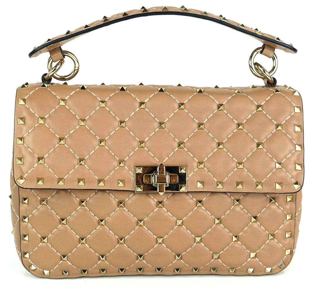 rockstud spike quilted lambskin leather bag