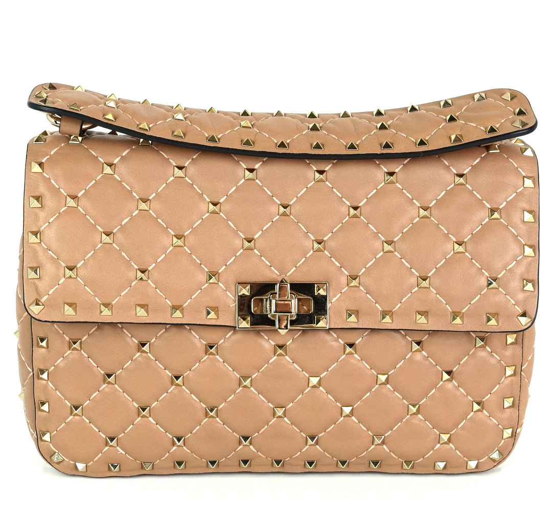 rockstud spike quilted lambskin leather bag