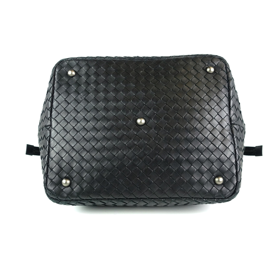 intrecciato nappa leather top zip handbag