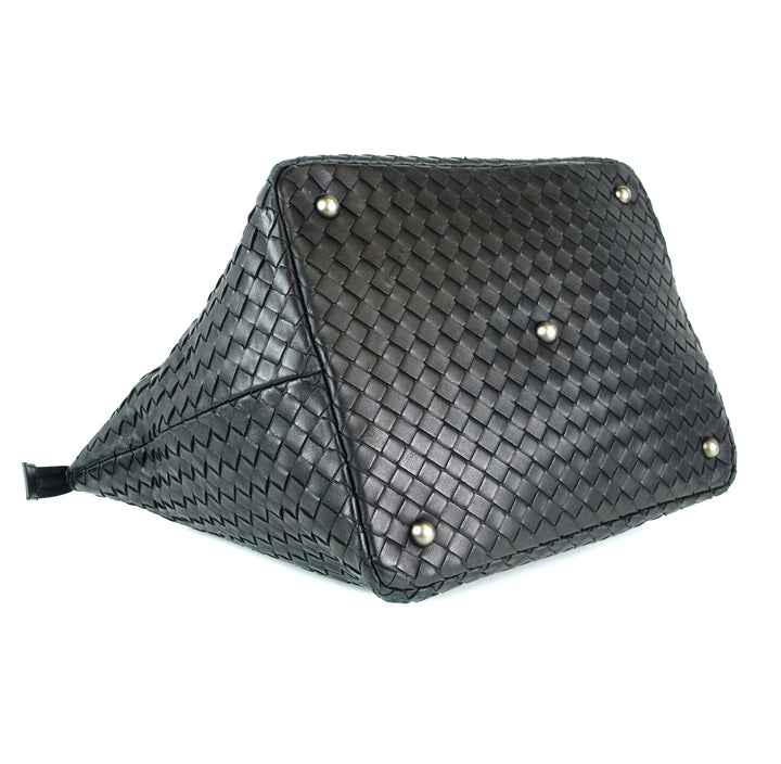 intrecciato nappa leather top zip handbag