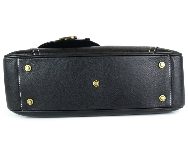 stitched leather saddle handbag