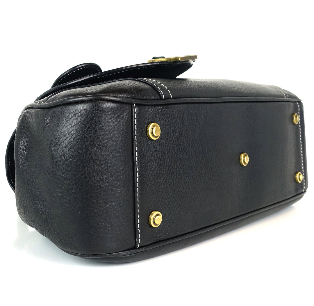 stitched leather saddle handbag