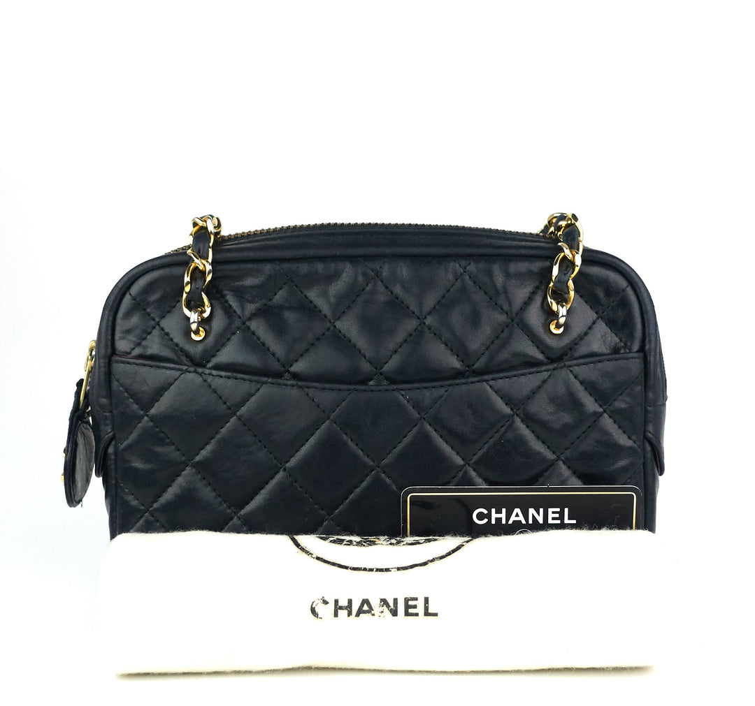 quilted lambskin leather top zip bag