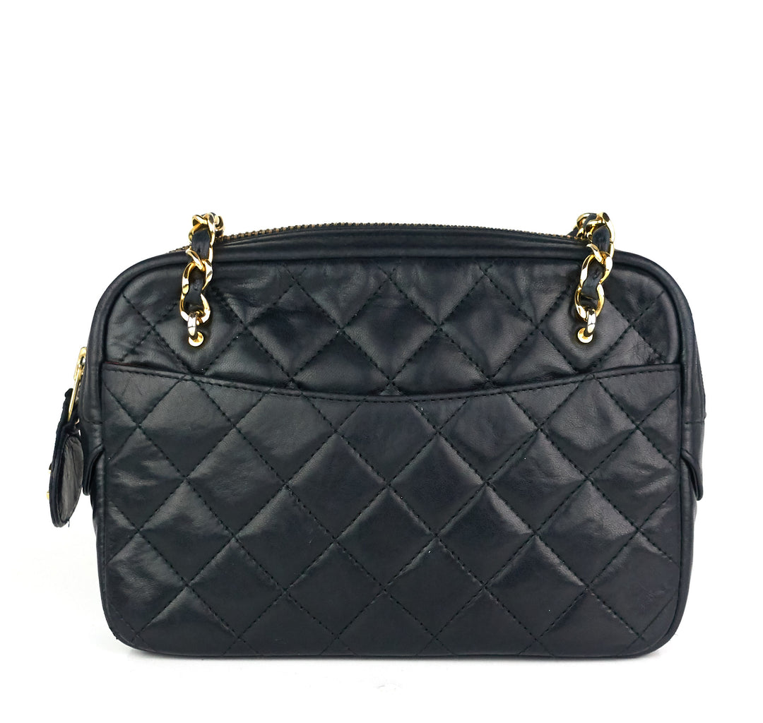 quilted lambskin leather top zip bag