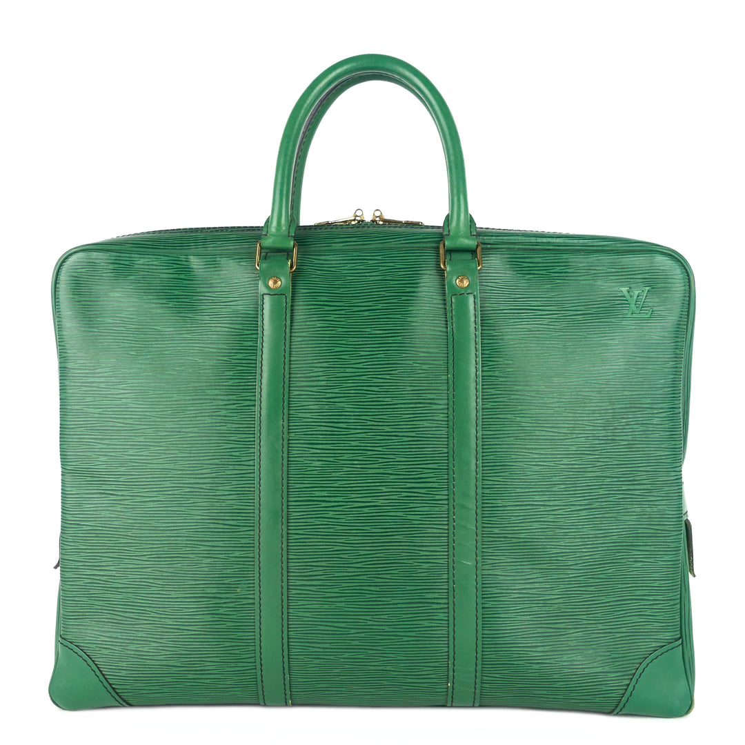 porte-documents voyage green epi leather briefcase bag