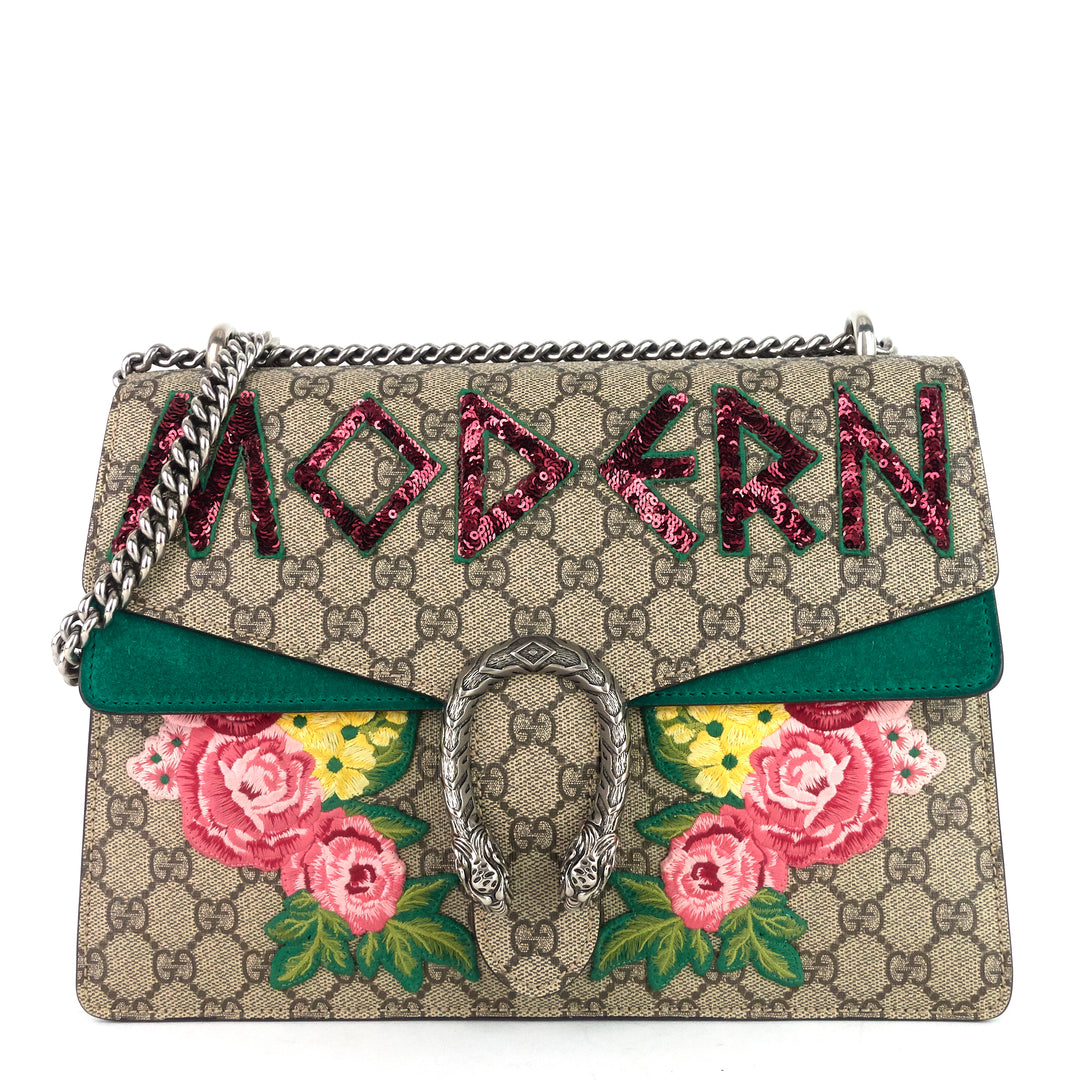 dionysus medium suede and embroidered supreme canvas bag