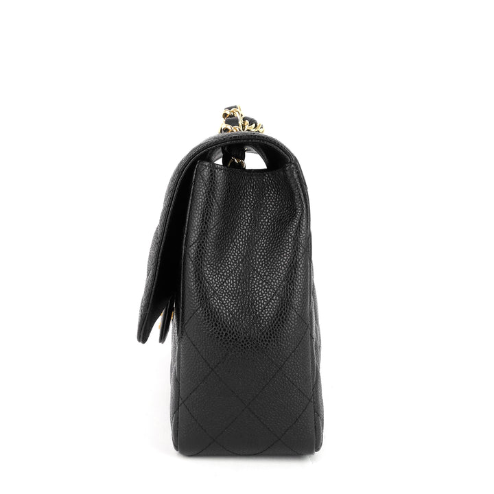 classic single flap jumbo caviar leather bag