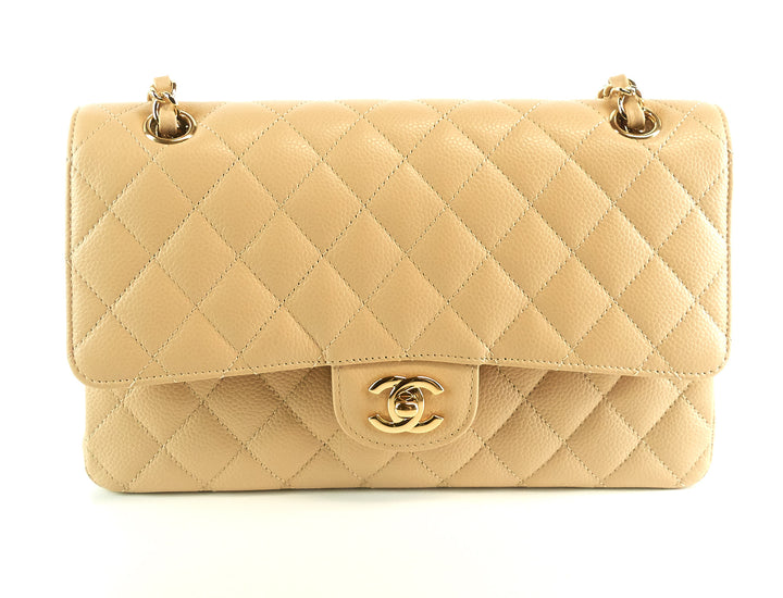 classic double flap quilted caviar leather medium bag