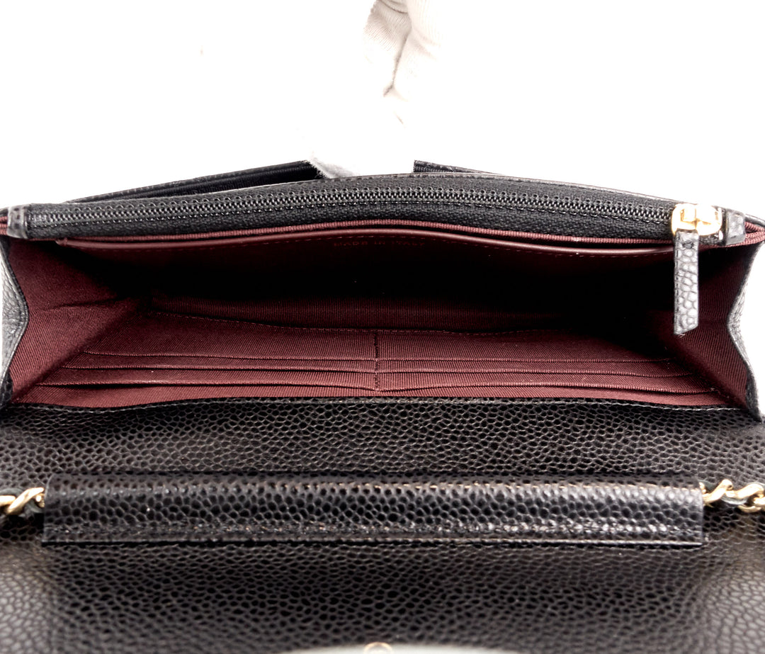 wallet on a chain quilted caviar leather bag