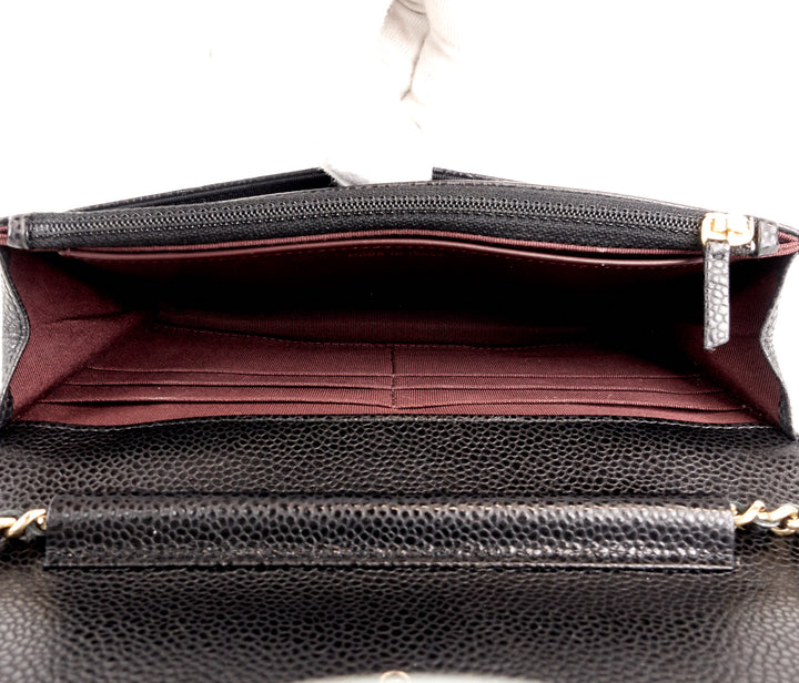 wallet on a chain quilted caviar leather bag