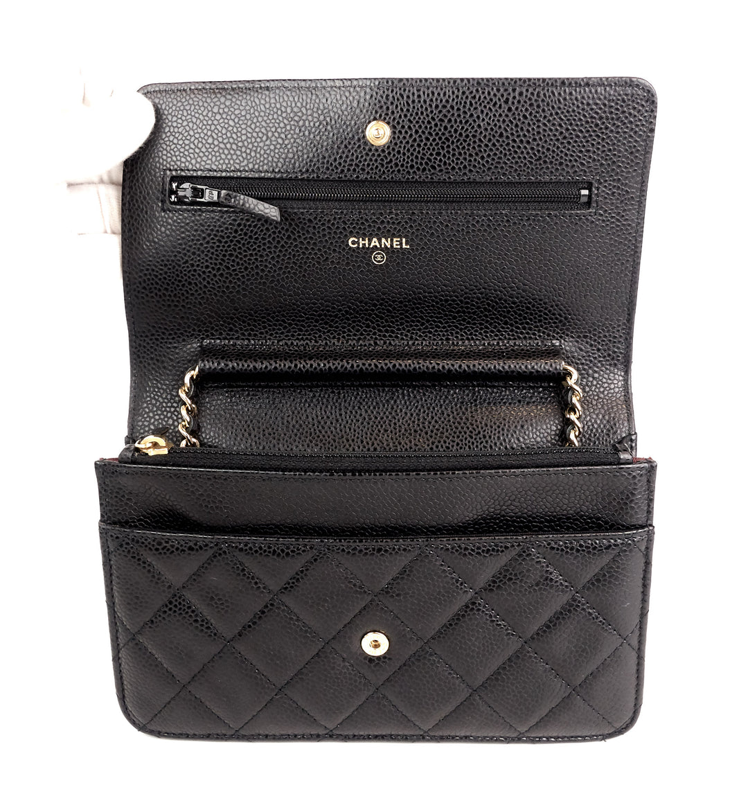 wallet on a chain quilted caviar leather bag