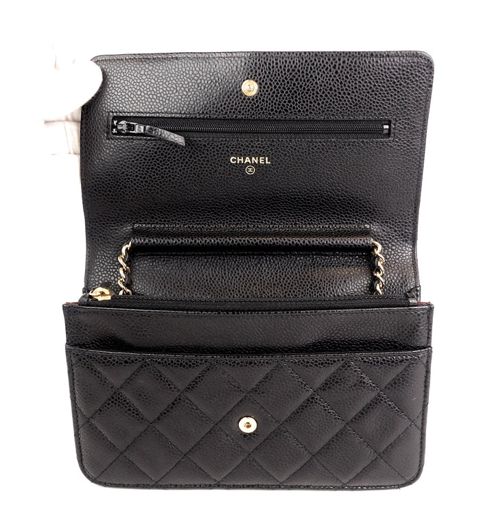 wallet on a chain quilted caviar leather bag