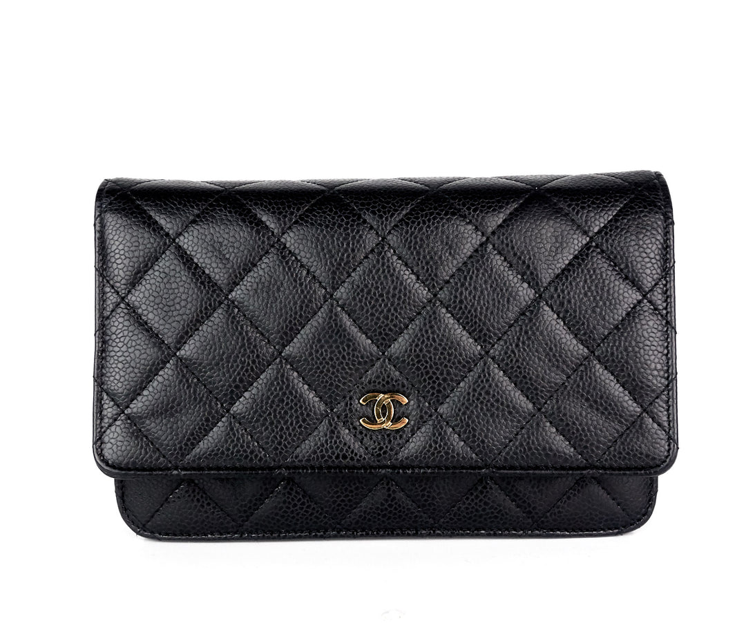 wallet on a chain quilted caviar leather bag