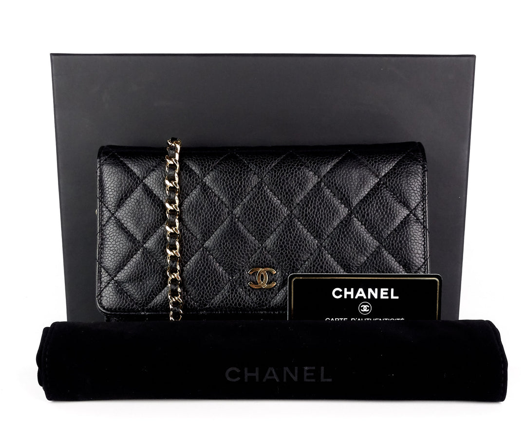 wallet on a chain quilted caviar leather bag