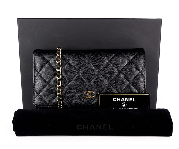 wallet on a chain quilted caviar leather bag