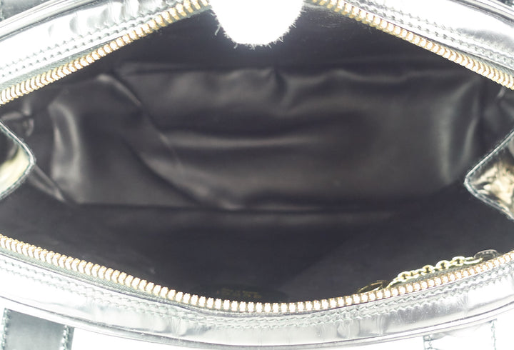 patent leather front flap pocket tote bag