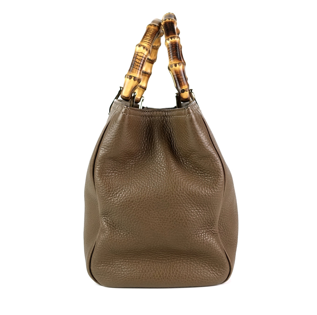 pebbled leather bamboo handle shopper tote bag