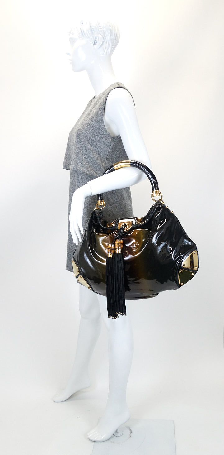 indy patent leather large hobo bag