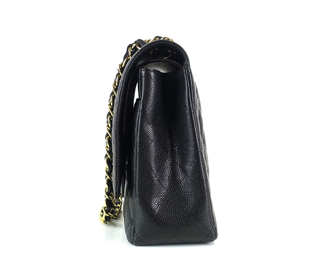double flap caviar leather maxi bag
