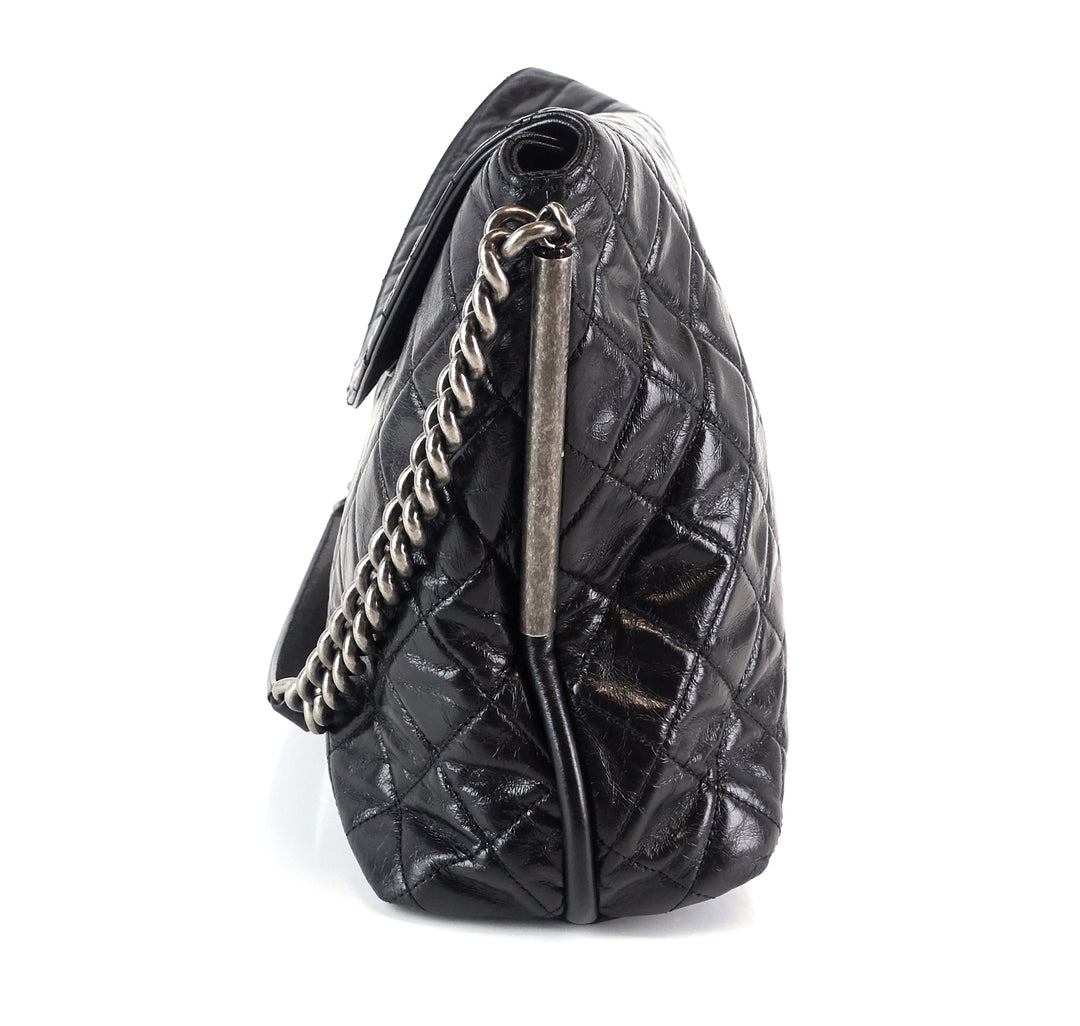 lambskin leather aged chain cc flap large bag