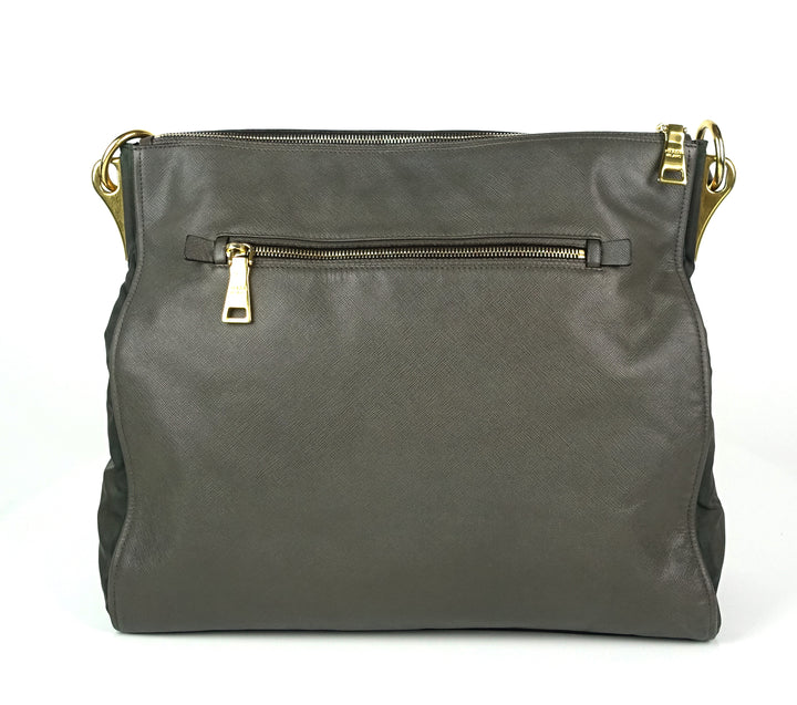 saffiano leather and nylon tote bag