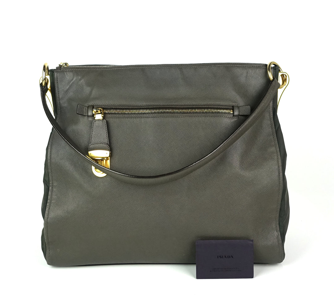saffiano leather and nylon tote bag
