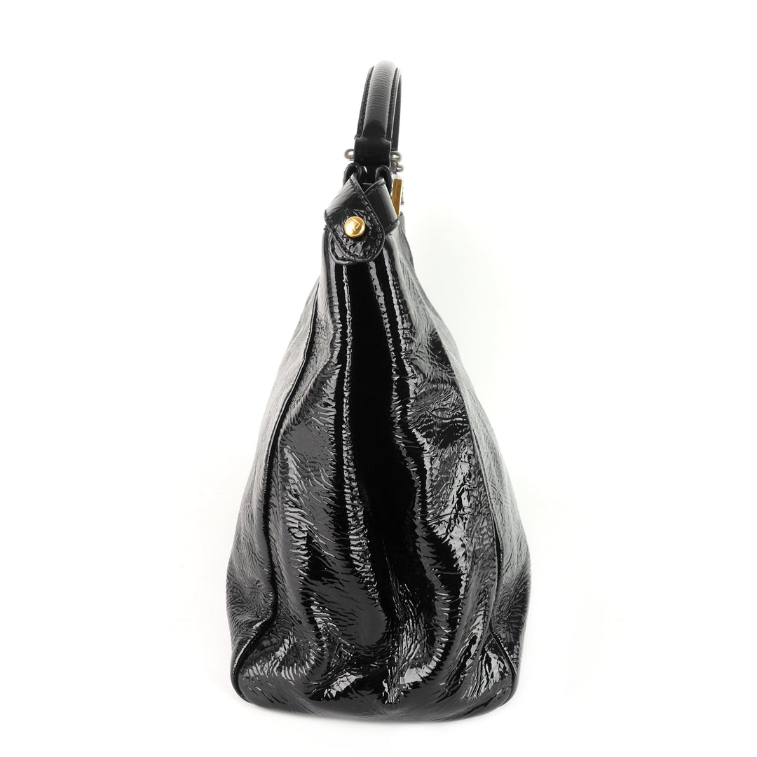 peekaboo large crinkled patent leather bag