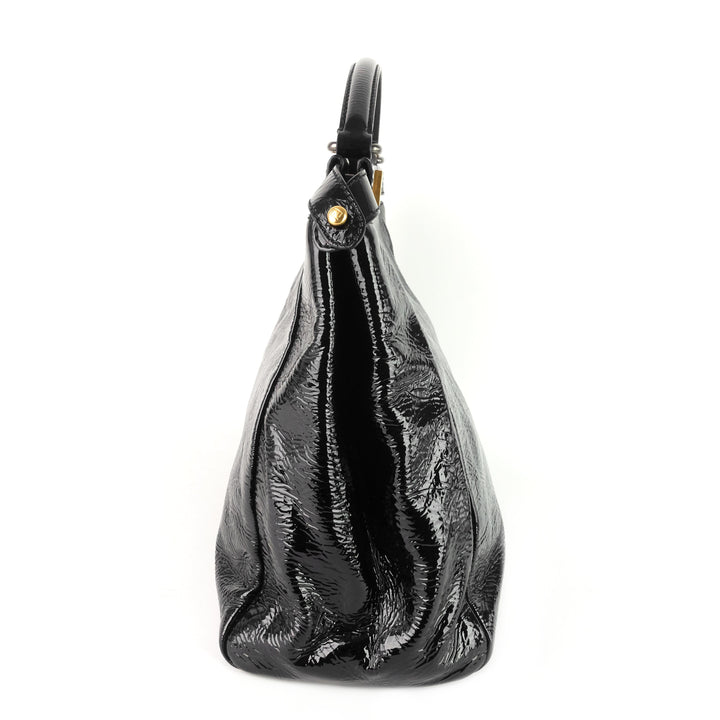 peekaboo large crinkled patent leather bag