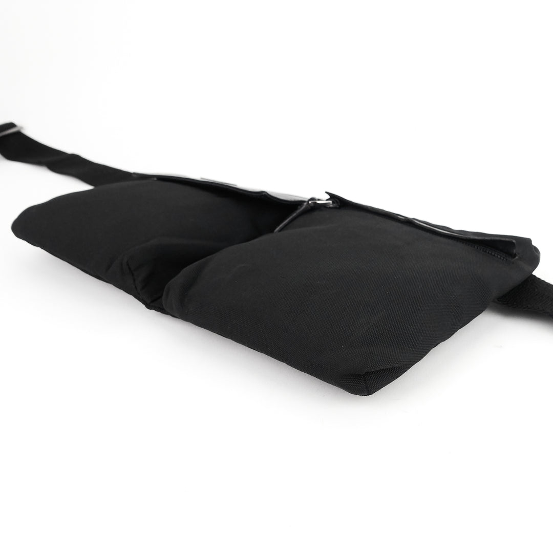 nylon and leather belt bag