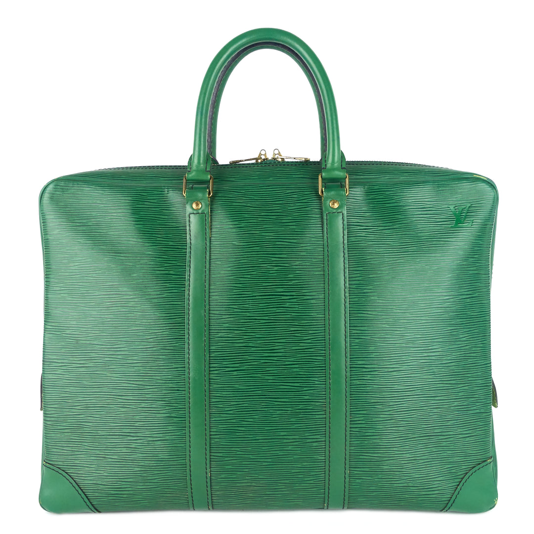 porte-documents voyage green epi leather briefcase bag