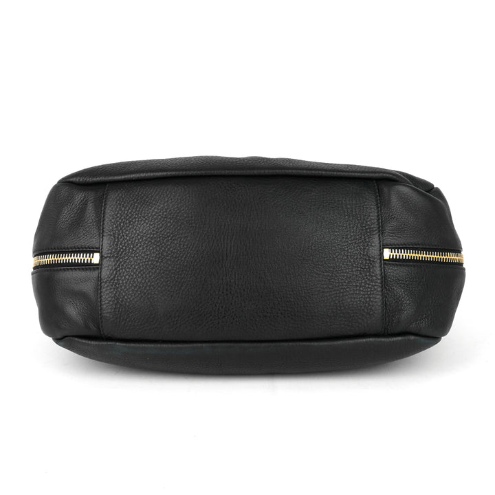 vitello daino leather zip side pocket bag