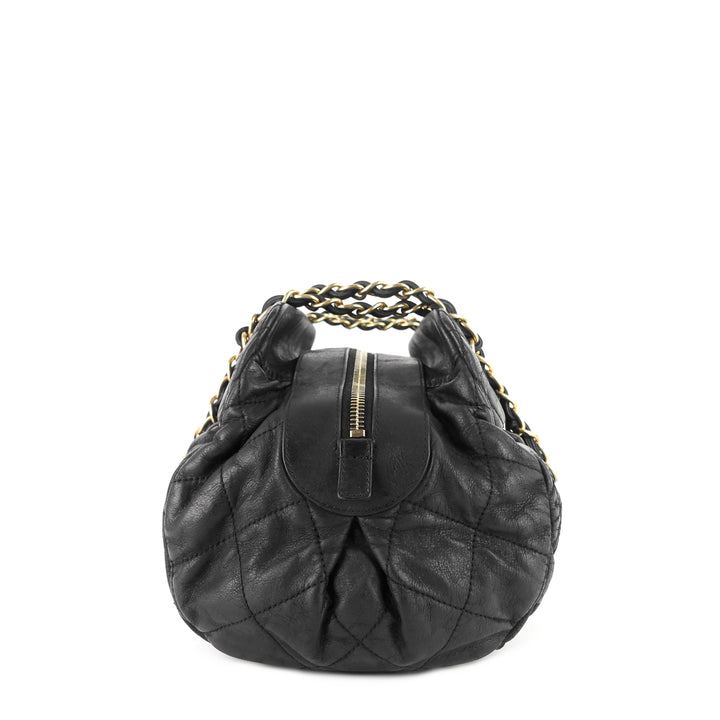 chic quilted iridescent calfskin leather bowling bag