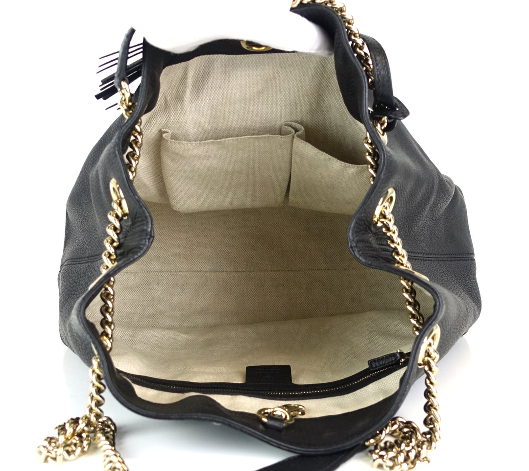 soho chain strap calf leather tassel bag