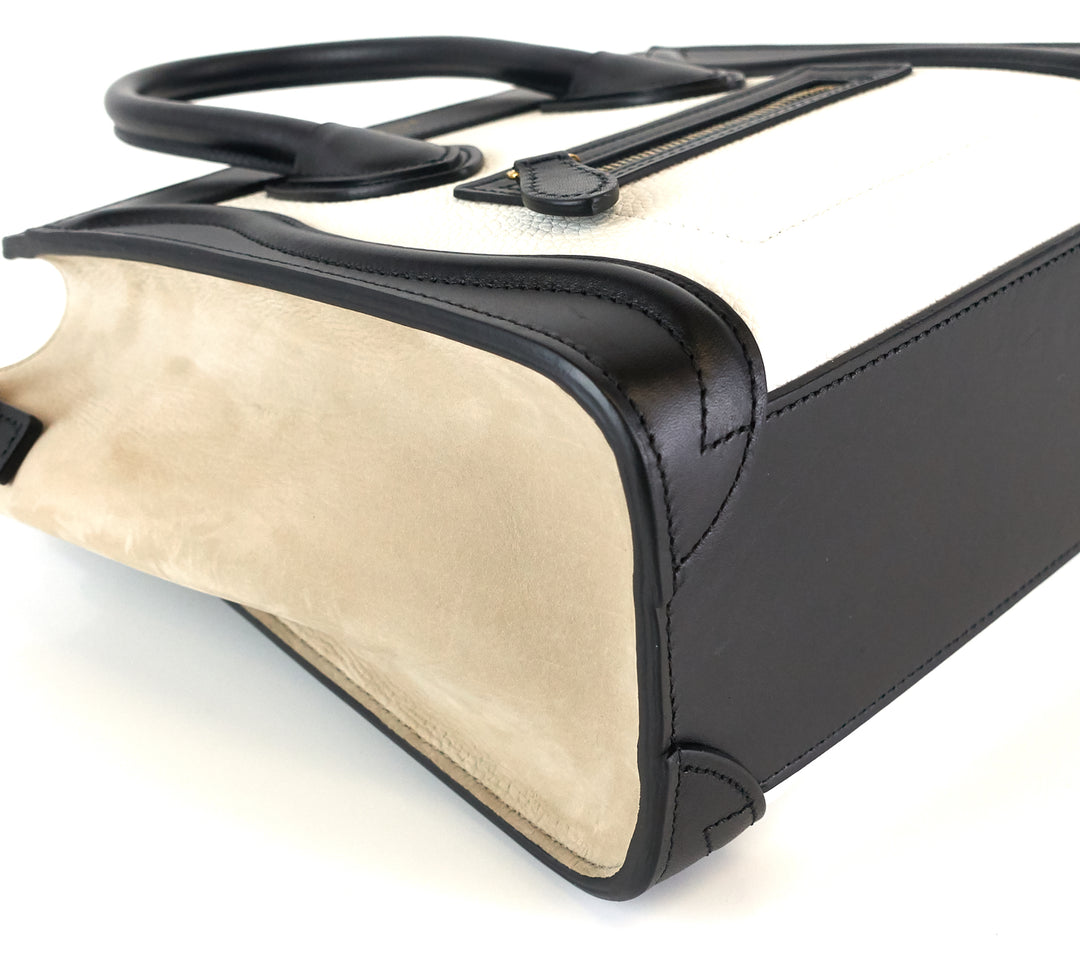 calf leather and suede tricolour nano luggage bag