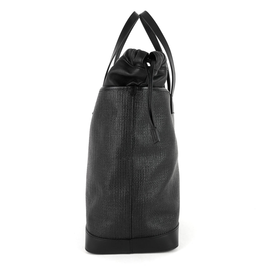 teddy medium canvas and leather drawstring shopping tote bag