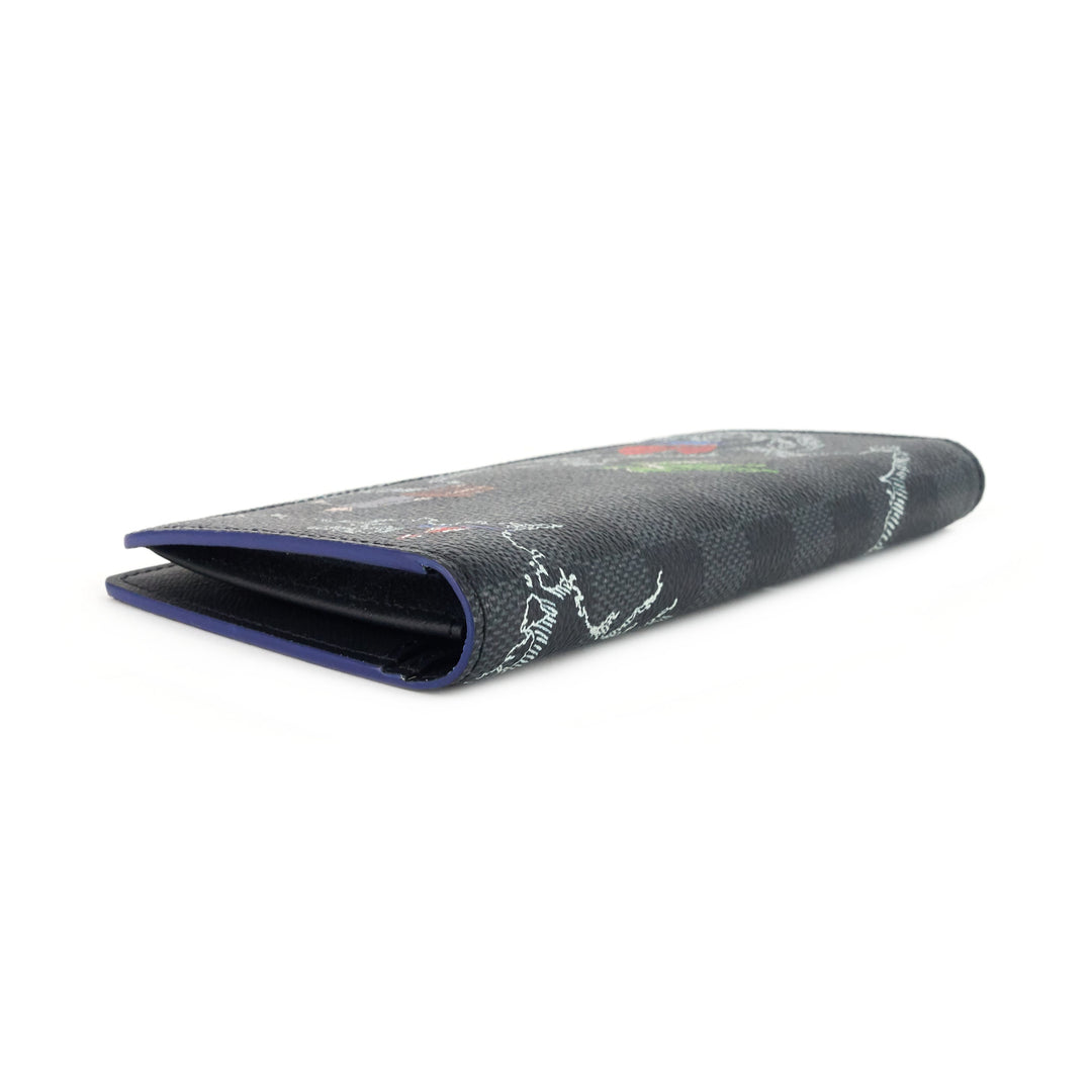 brazza world map damier graphite canvas wallet