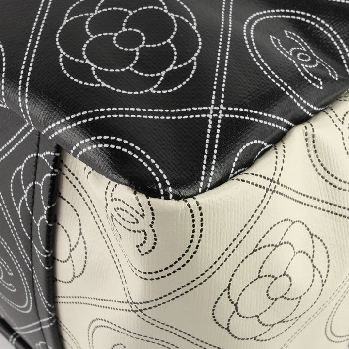 coated canvas camellia large shopping tote bag