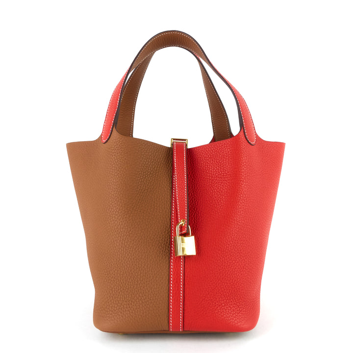 picotin lock 22 mm bicolour clemence leather bag